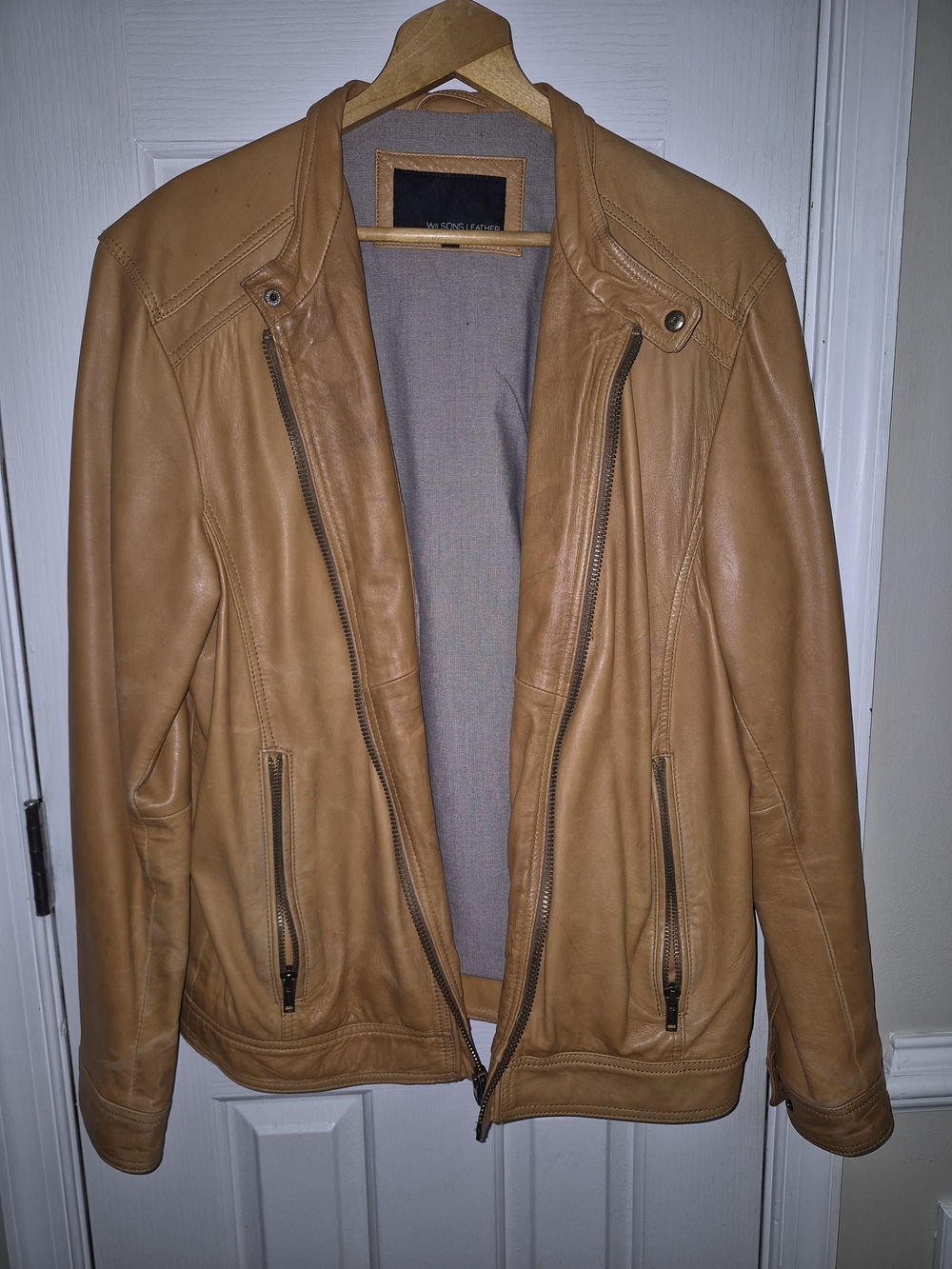 Wilsons Leather Tan Bomber Jacket with Zip Pockets